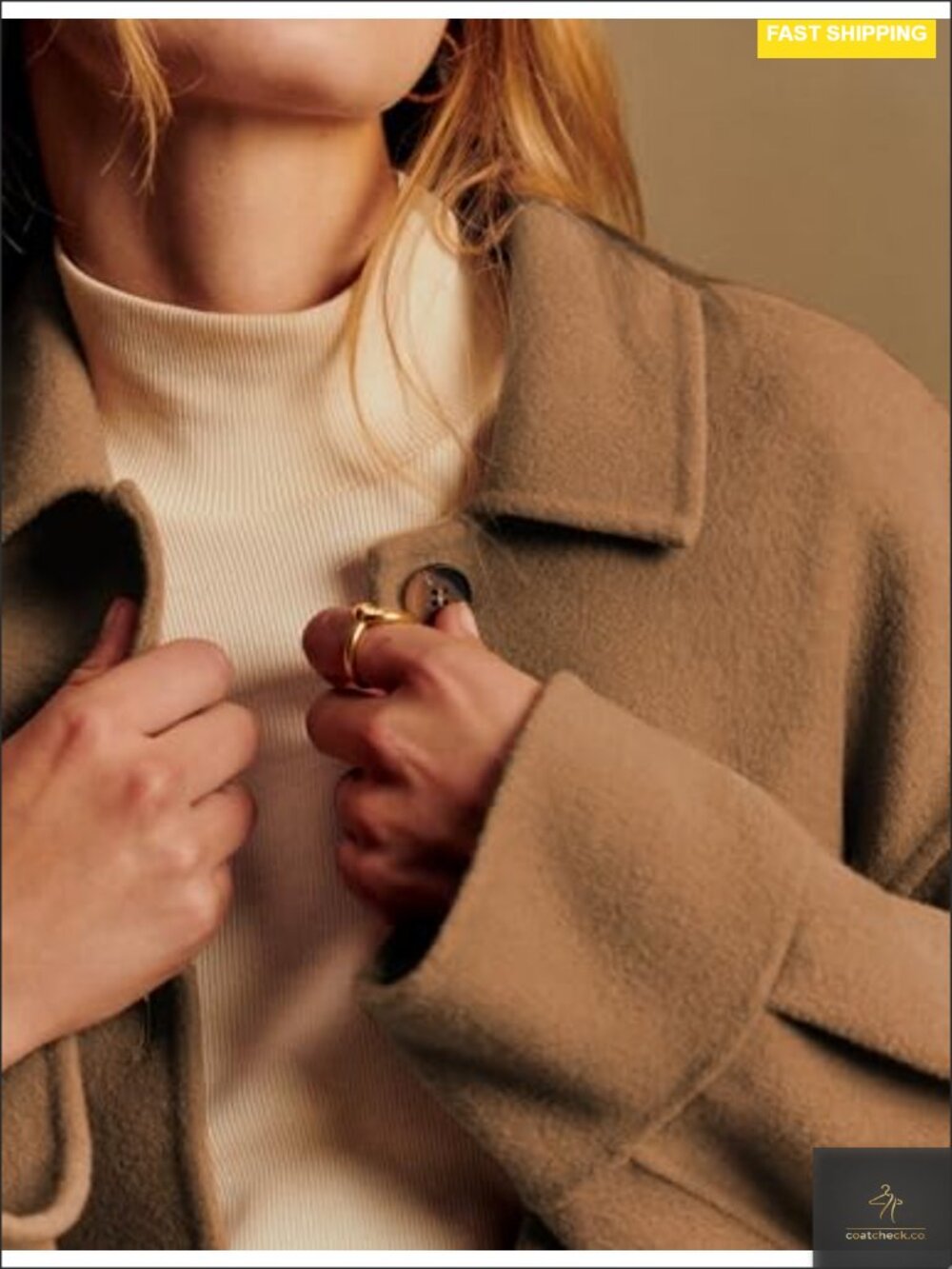 Wool-Blend Cropped Pea Coat Boxy Fit Casual Short Jacket - Picture 3 of 6